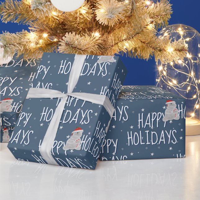 Happy Holidays Polar Bear On Stars Wrapping Paper (Holidays)