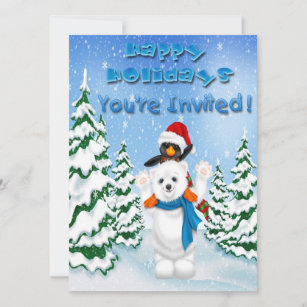 Happy Holidays Polar Bear Penguin Invitations