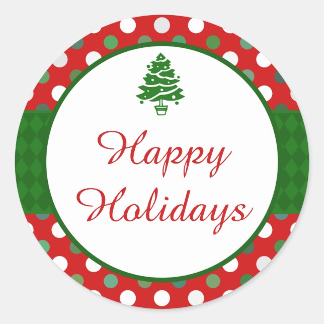 Happy Holidays Polka Dot Christmas Tree Stickers (Front)