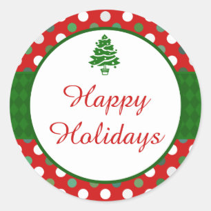 Happy Holidays Polka Dot Christmas Tree Stickers