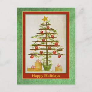 Happy Holidays Primitive Christmas Tree Postcard