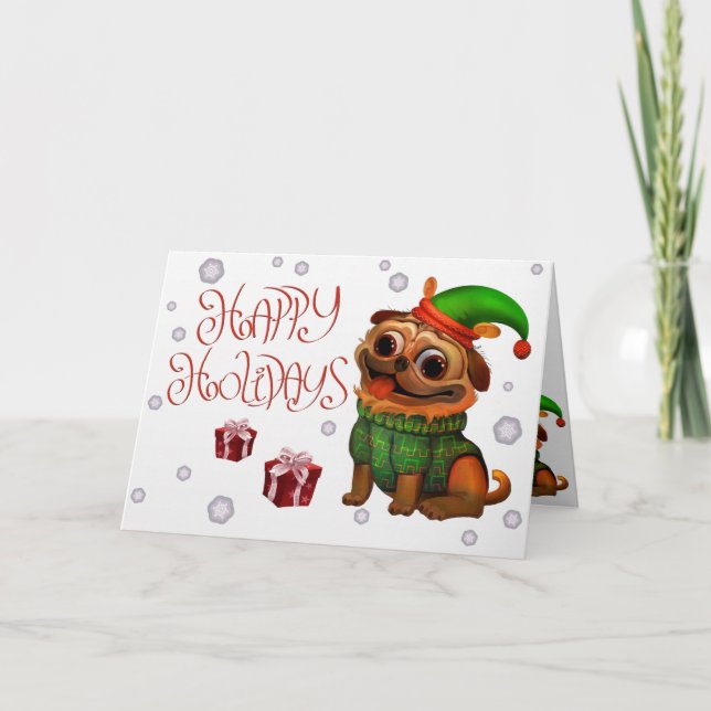 Happy Holidays - Pug Christmas Card (Front)