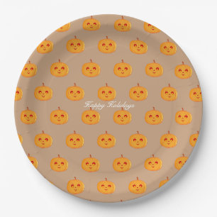 Happy Holidays Pumpkin Faces Paper Plate