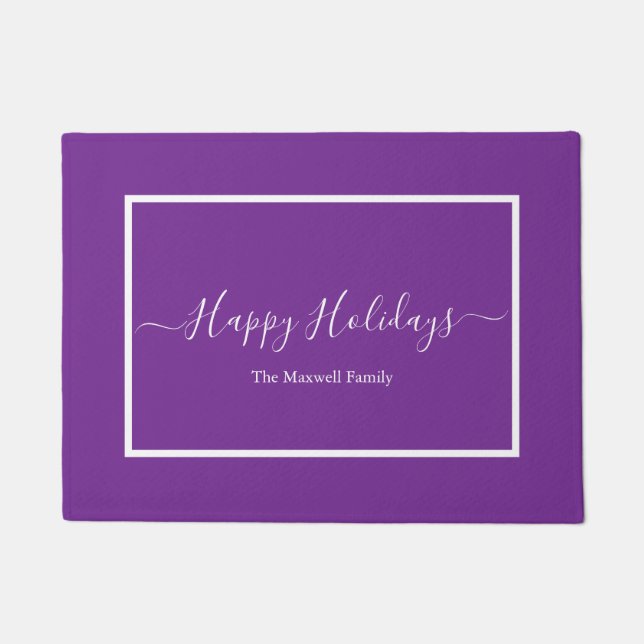 Happy Holidays purple family name  Doormat (Front)