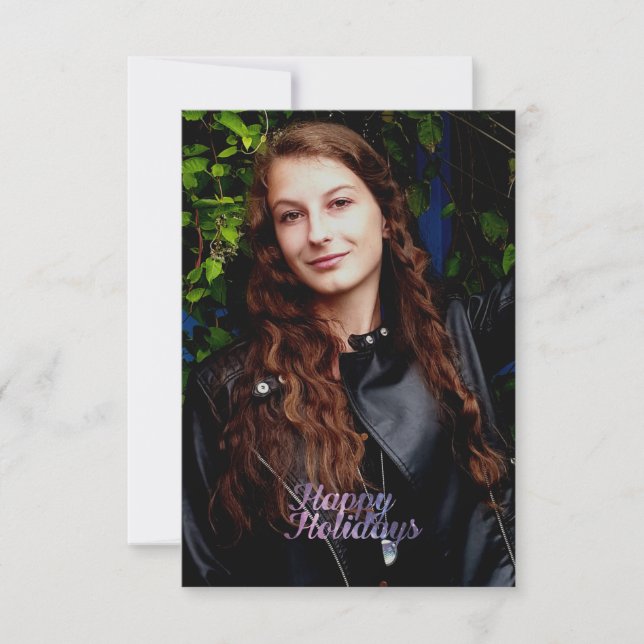 Happy Holidays Purple Space Galaxy Typography Card (Front)