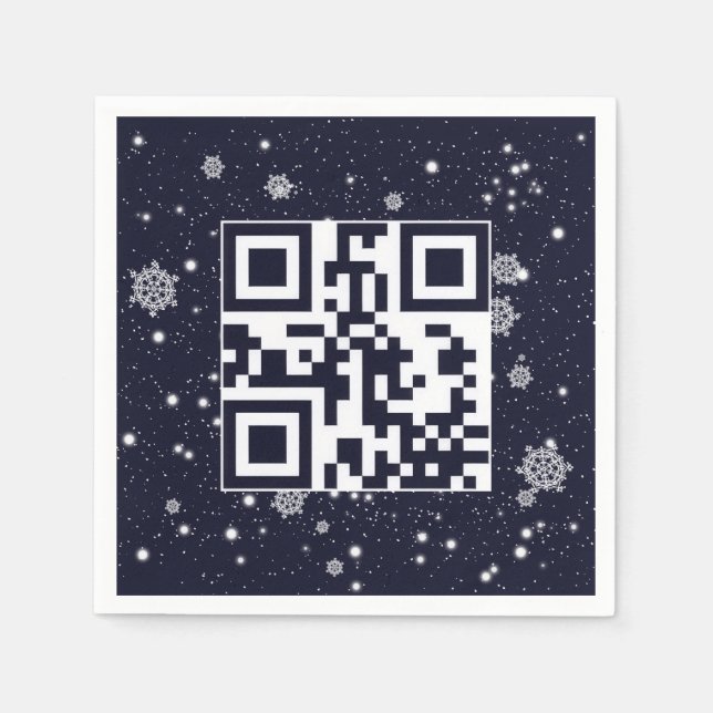 Happy Holidays QR Code On Snowflakes Napkin (Front)
