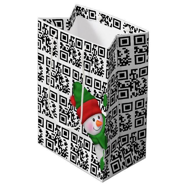 Happy Holidays QR Codes and Snowman Medium Gift Bag (Front Angled)