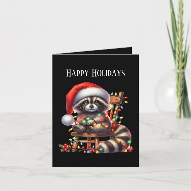 Happy Holidays racoon add message Holiday Card (Front)