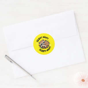 Happy Holidays Racoon: Silent Night Sleepy Night Classic Round Sticker