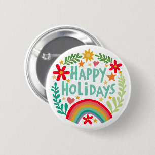 Happy Holidays Rainbow Cute Hand-drawn Colourful  6 Cm Round Badge