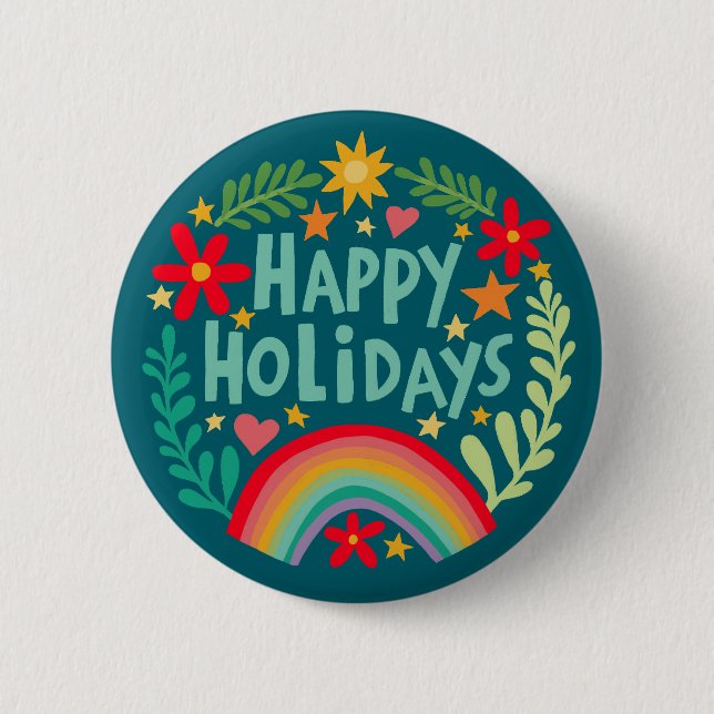 Happy Holidays Rainbow Cute Hand-drawn Colourful  6 Cm Round Badge (Front)