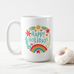 Happy Holidays Rainbow Cute Hand-drawn Colourful  Coffee Mug