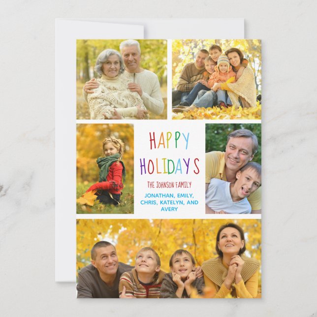 Happy Holidays Rainbow Family Photo Collage Cute Holiday Card (Front)