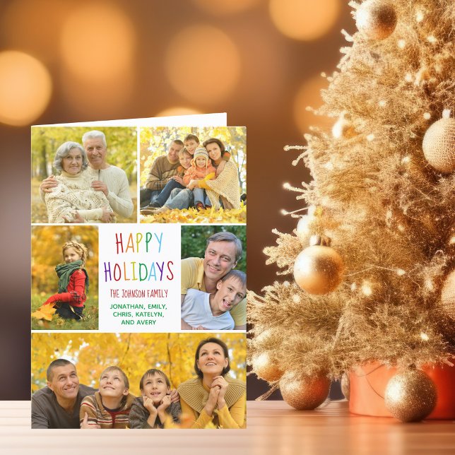 Happy Holidays Rainbow Family Photo Collage Folded Holiday Card (Creator Uploaded)