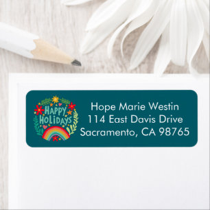 Happy Holidays Rainbow Hand-drawn Return Address Label
