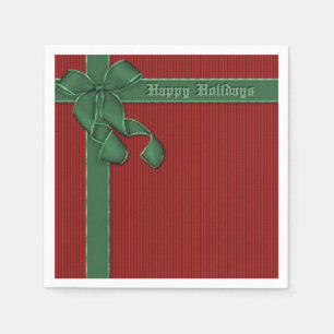 Happy Holidays Red and Green Ribbon Napkins