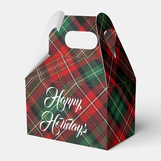Happy Holidays Red and Green Tartan Plaid Favour Box (Front Side)