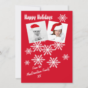 Happy holidays red and snowflakes holiday card