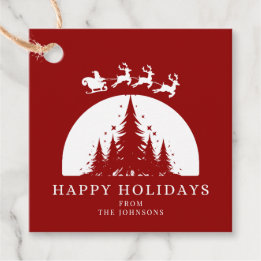 Happy Holidays | Red And White Customisable Family Favour Tags
