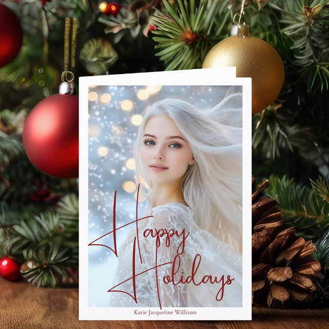 Happy Holidays Red Autograph Celebrity Photo Holiday Card (Creator Uploaded)