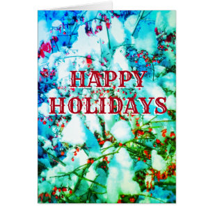 HAPPY HOLIDAYS RED BERRIES CARD vertical