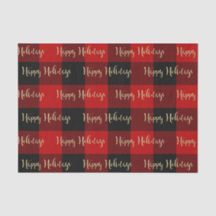 Happy Holidays Red Black Buffalo Plaid Pattern Tissue Paper