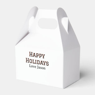 Happy holidays red black love add name family gift favour box