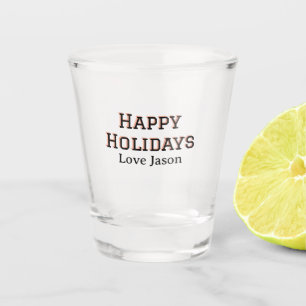 Happy holidays red black love add name family gift shot glass