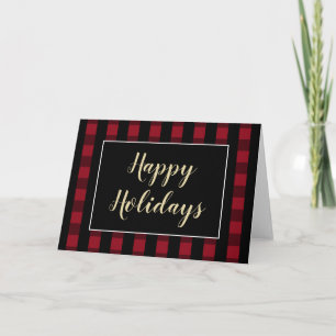 Happy Holidays Red Black Plaid Blank Holiday Card