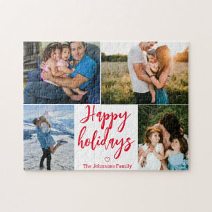 happy holidays red calligraphy 4 photos collage  jigsaw puzzle