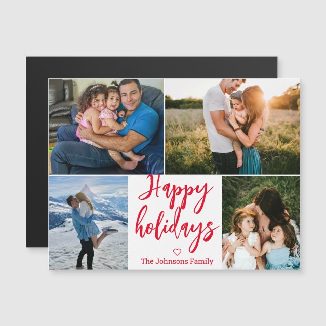 happy holidays red calligraphy 4 photos magnet (Front/Back)