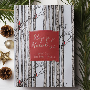 Happy Holidays Red Cardinals Birch Forest Medium Gift Bag