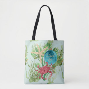 Happy Holidays Red Crab Coastal Tote Bag