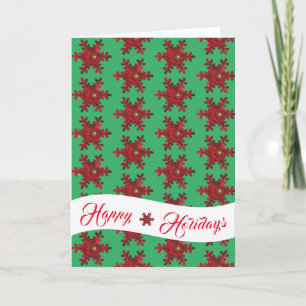 Happy Holidays Red Daisy Snowflake Holiday Card