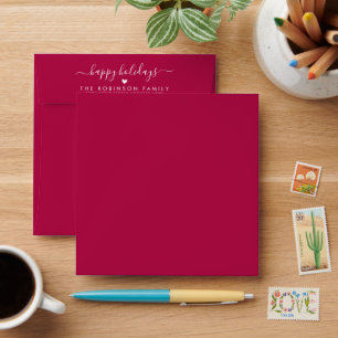 Happy Holidays Red Family Return Address Envelope