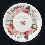 Happy Holidays Red Floral Personalised Paper Plate<br><div class="desc">Elegant Happy Holidays Red Floral Personalised Paper Plates. Click personalise to edit your design. Cava Party Design</div>