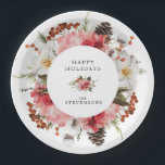 Happy Holidays Red Floral Personalised Paper Plate<br><div class="desc">Elegant Happy Holidays Red Floral Personalised Paper Plates. Click personalise to edit your design. Cava Party Design</div>