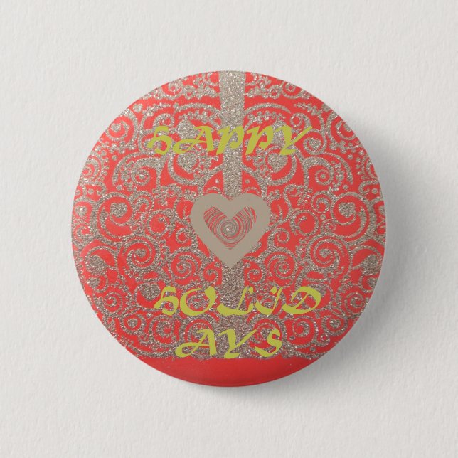Happy Holidays Red Glitter heart design 6 Cm Round Badge (Front)