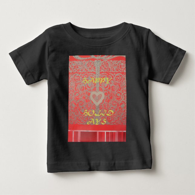 Happy Holidays Red Glitter heart design Baby T-Shirt (Front)