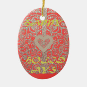 Happy Holidays Red Glitter heart design Ceramic Ornament