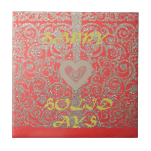 Happy Holidays Red Glitter heart design Ceramic Tile
