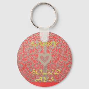 Happy Holidays Red Glitter heart design Key Ring