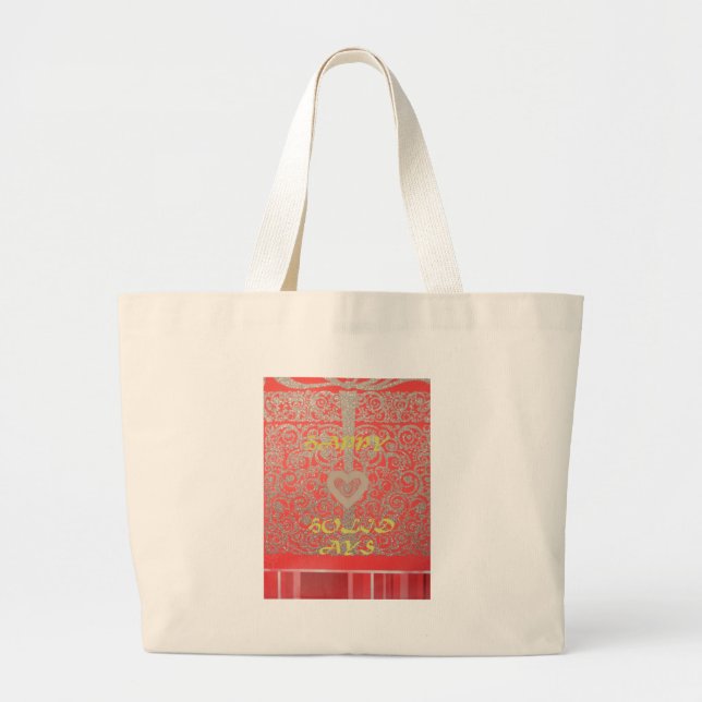 Happy Holidays Red Glitter heart design Large Tote Bag (Front)