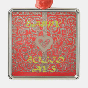 Happy Holidays Red Glitter heart design Metal Ornament