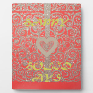 Happy Holidays Red Glitter heart design Plaque