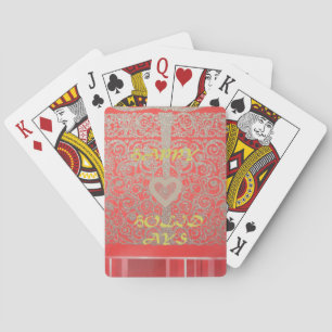 Happy Holidays Red Glitter heart design Playing Cards