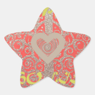 Happy Holidays Red Glitter heart design Star Sticker