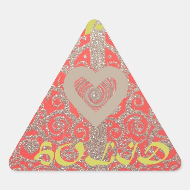 Happy Holidays Red Glitter heart design Triangle Sticker (Front)