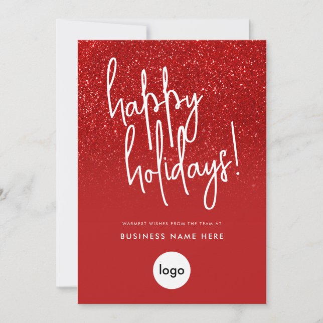 Happy Holidays Red Glitter Modern Minimal Business Holiday Card (Front)