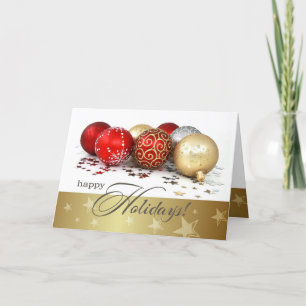 Happy Holidays. Red Gold Baubles Holiday Card